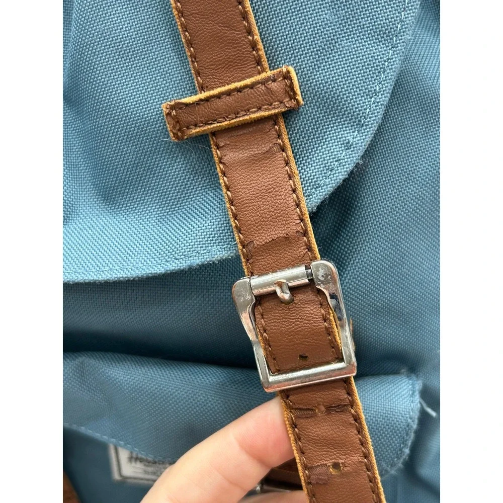 Herschel Little America Mid Volume Backpack Blue‎ Brown Leather Straps Preppy - Picture 6 of 14